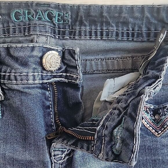 Grace in LA Light Blue Embroidered Bootcut Womens Size Waist 28 (Runs Small) - Picture 12 of 16